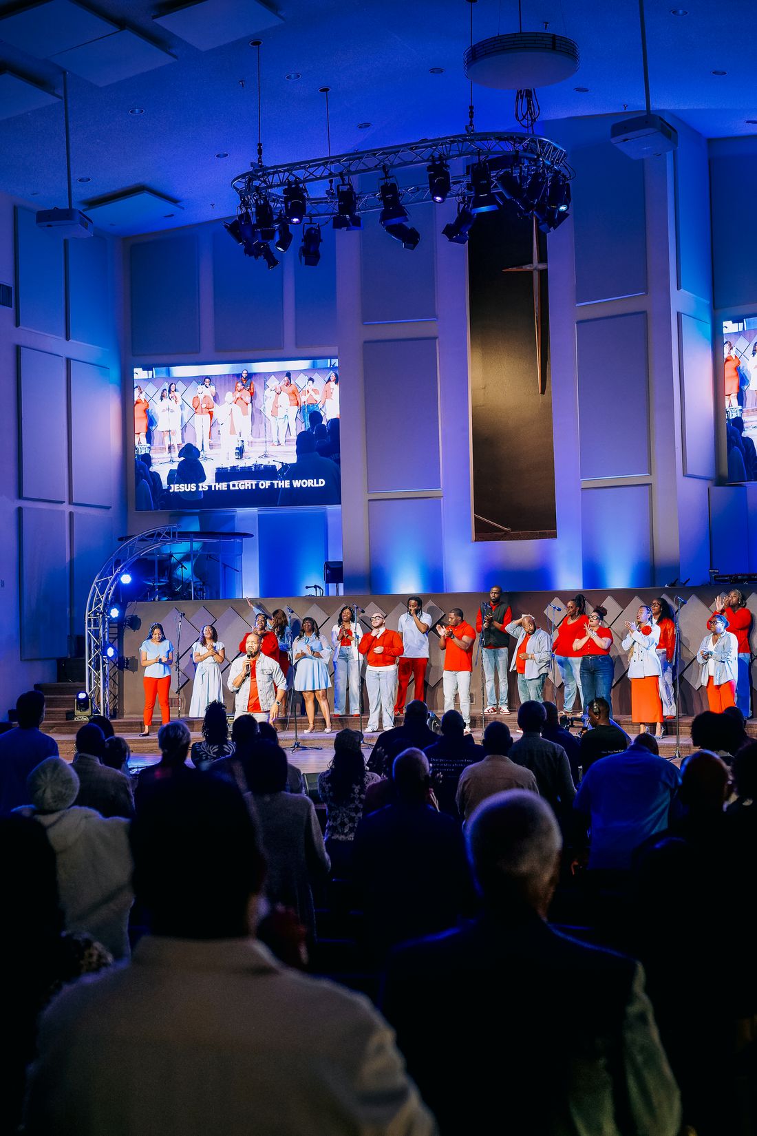Bayview Church worship service — choir leading in song